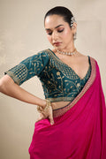 Traditional  Pink Saree with Golden Border – Wedding & Festive Wear RTI