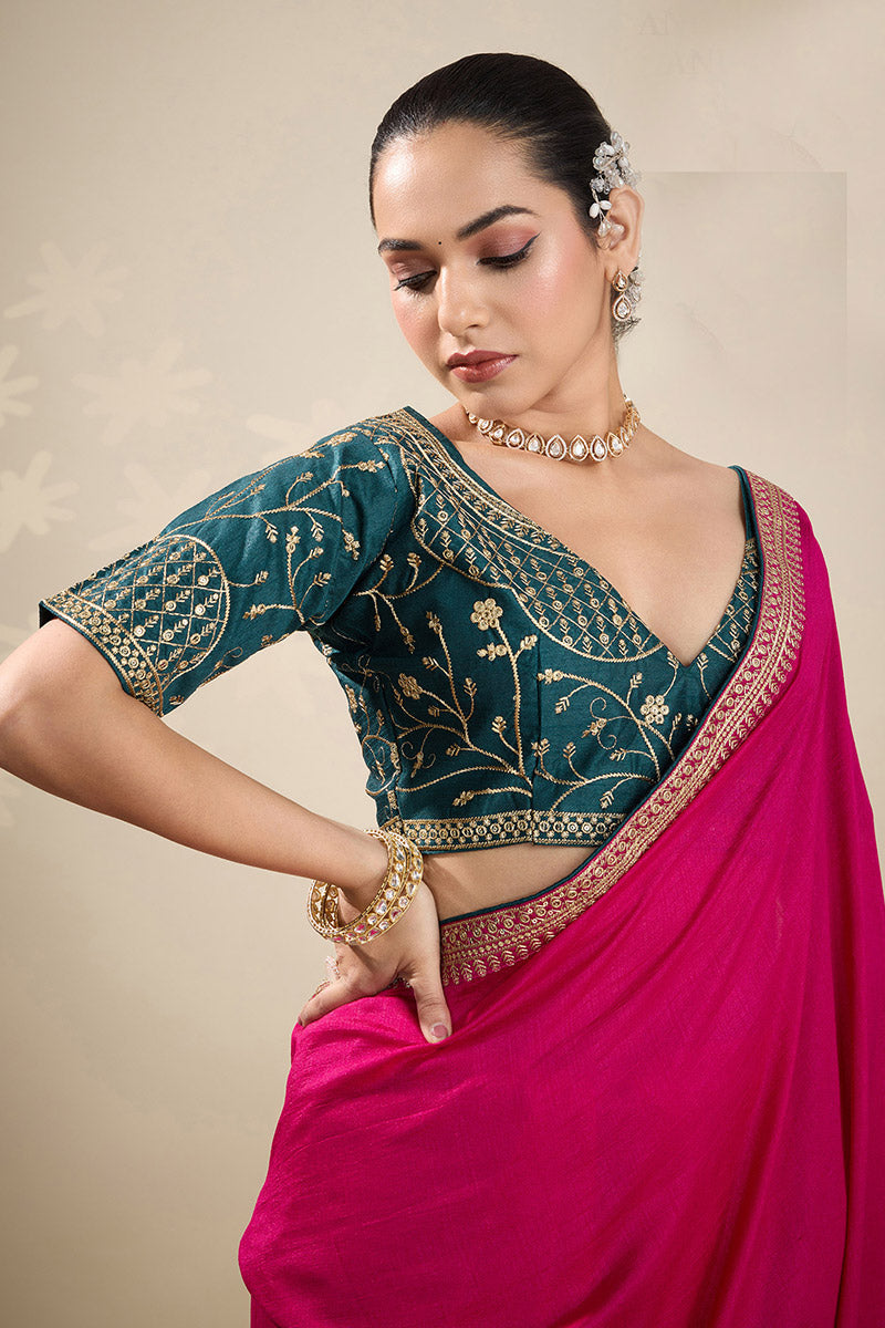 Traditional  Pink Saree with Golden Border – Wedding & Festive Wear RTI