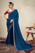 Elegant Blue Saree with Embroidered Golden Border | Shop Online RTI