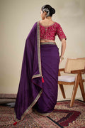 Purple Saree with Embroidered Golden Border | Shop Online RTI