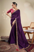 Purple Saree with Embroidered Golden Border | Shop Online RTI