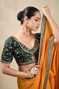 Yellow Saree with Embroidered Golden Border | Shop Online RTI