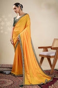 Yellow Saree with Embroidered Golden Border | Shop Online RTI