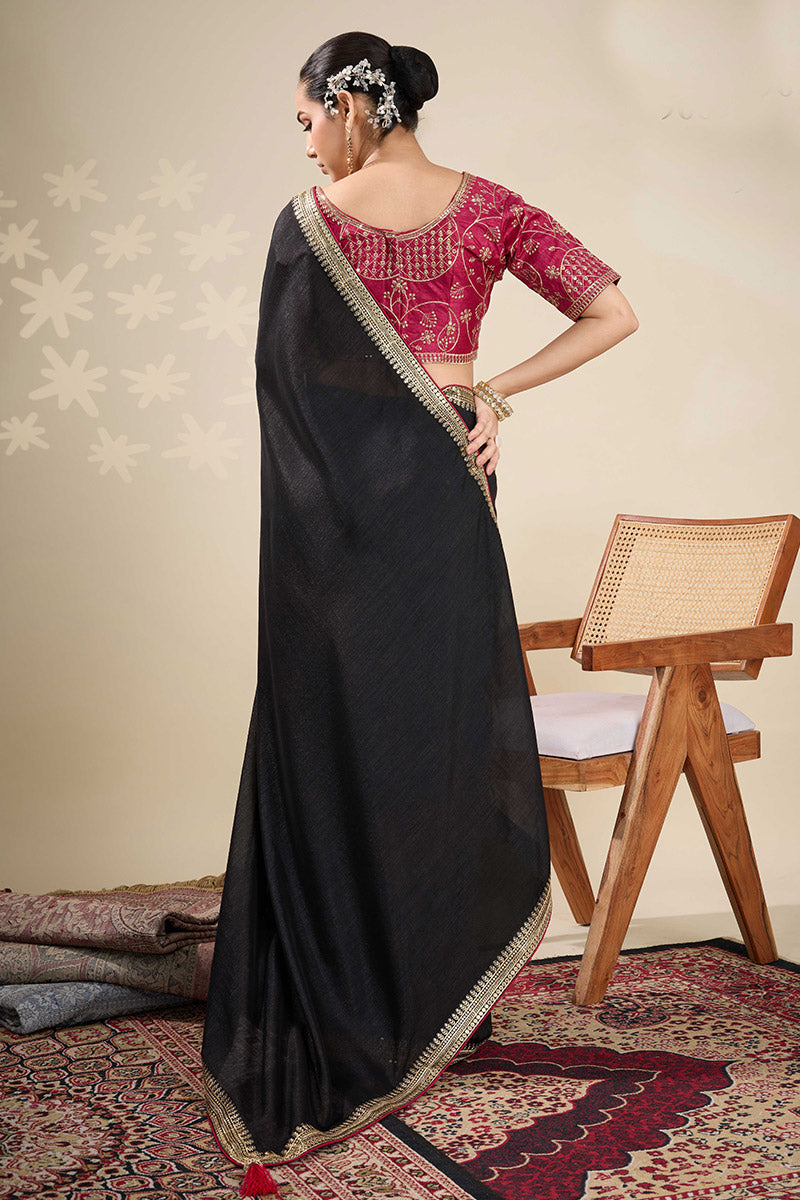 Black Saree with Embroidered Golden Border | Shop Online RTI
