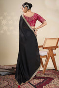 Black Saree with Embroidered Golden Border | Shop Online RTI