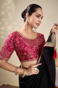 Black Saree with Embroidered Golden Border | Shop Online RTI