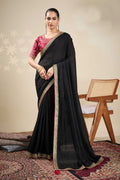 Black Saree with Embroidered Golden Border | Shop Online RTI