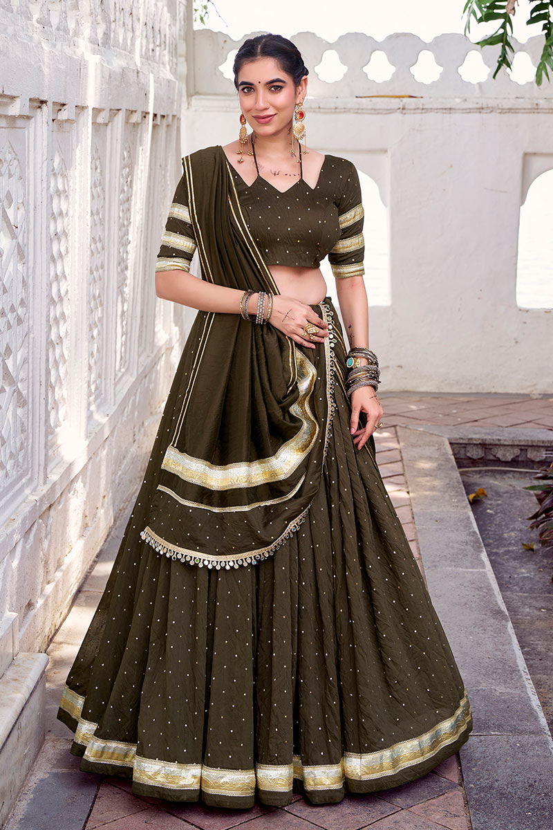 Mehendi Green Printed Lehenga Choli Detailing – Navratri Festival RTI