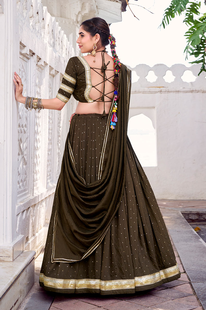Mehendi Green Printed Lehenga Choli Detailing – Navratri Festival RTI