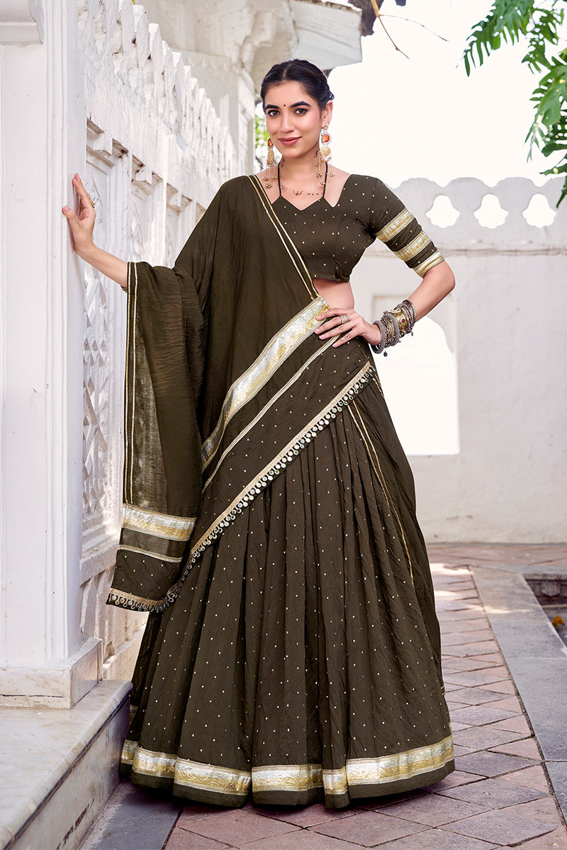 Mehendi Green Printed Lehenga Choli Detailing – Navratri Festival RTI