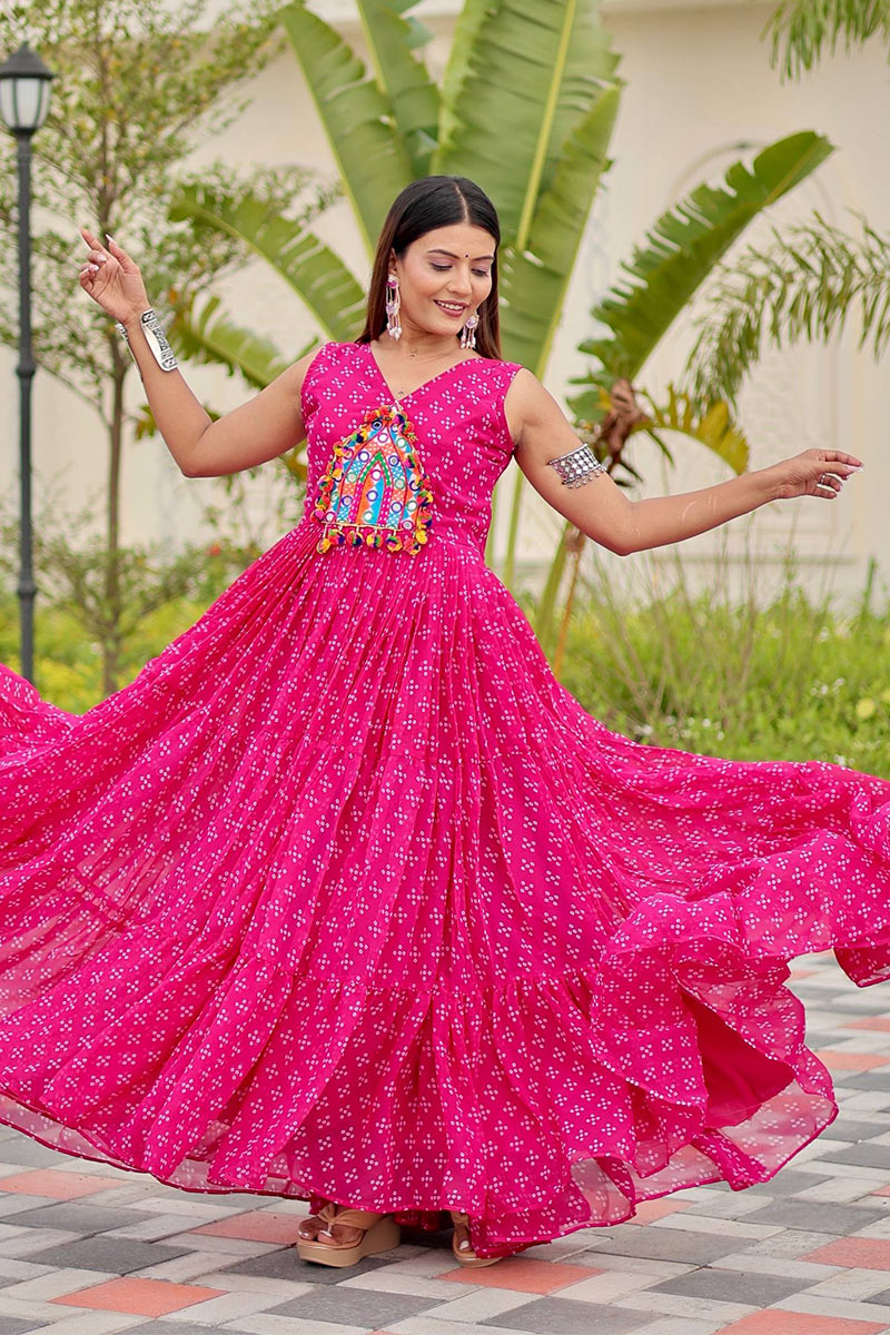 Pink Mirror Embroidered Faux Georgette Maxi Dress RTI