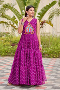 Purple Mirror Embroidered Faux Georgette Maxi Dress RTI