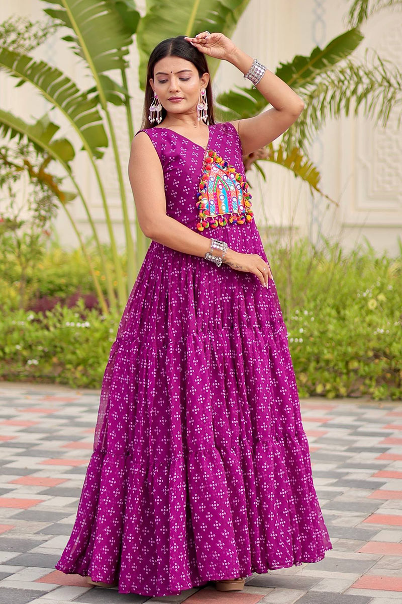 Purple Mirror Embroidered Faux Georgette Maxi Dress RTI