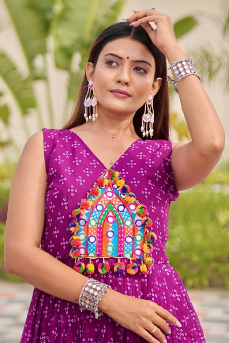Purple Mirror Embroidered Faux Georgette Maxi Dress RTI