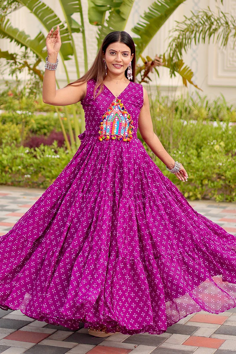 Purple Mirror Embroidered Faux Georgette Maxi Dress RTI
