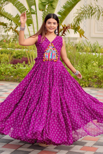 Purple Mirror Embroidered Faux Georgette Maxi Dress RTI