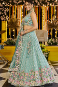 Elegant Pastel Green Embroidered Lehenga Set with Floral Detailing RTI