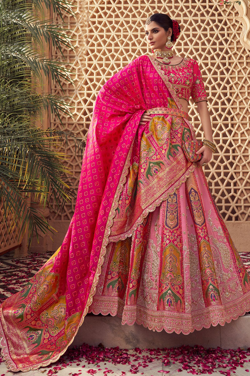 Indian Banarasi Lehenga Choli Set – Multi Colour Zari Embroidery RTI