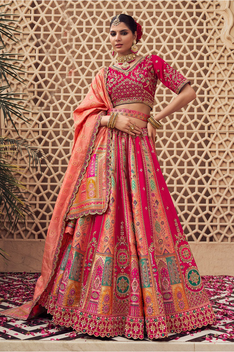 Bridal Pink Banarasi Lehenga – Embroidered Choli & Dupatta Set RTI