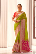 Stunning Banarasi Soft Saree in Green & Pink – Silk Party Saree RTI