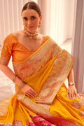 Elegant Banarasi Silk Saree – Yellow & Orange for Celebrations RTI