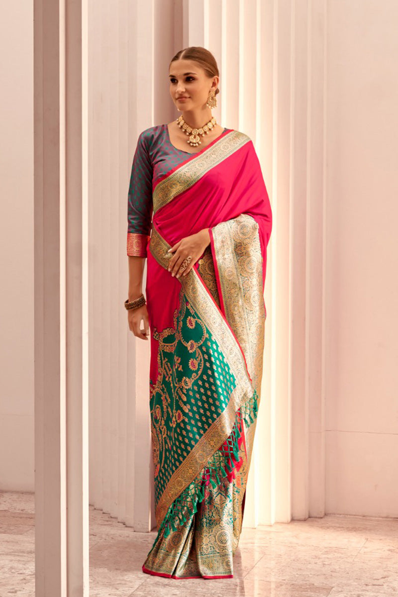 Pink & Multi Colour Banarasi Saree – Ethnic Silk Wear for Women RTI