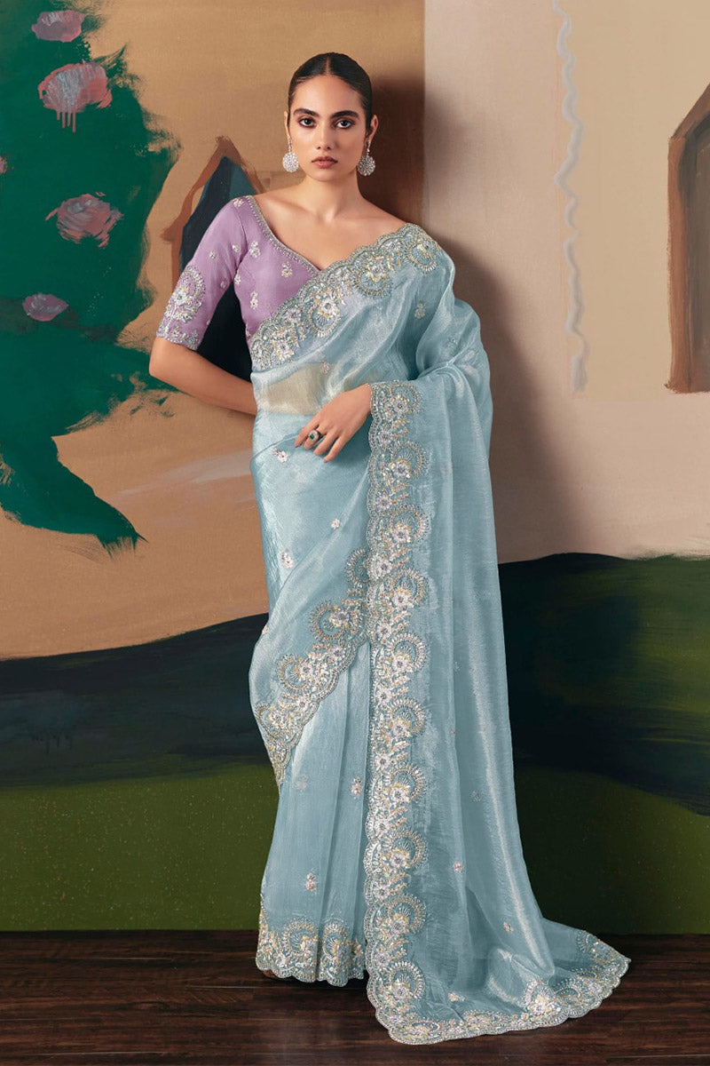 Elegant Sky Blue Saree for Weddings, Receptions & Celebrations RTI