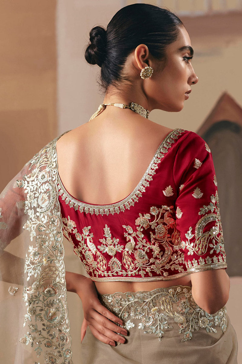 Perfect Party Wear Brown Saree with Designer Blouse RTI