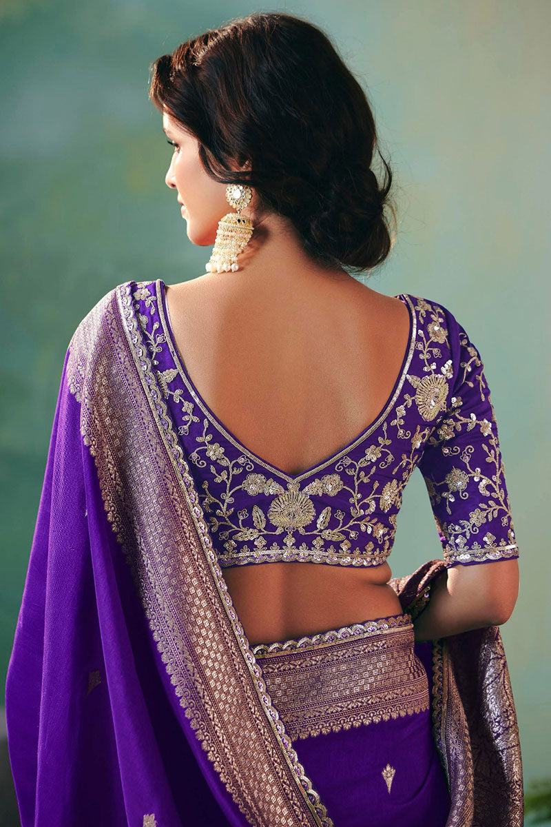 Royal Purple Silk Embroidered Saree with Zari Border RTI