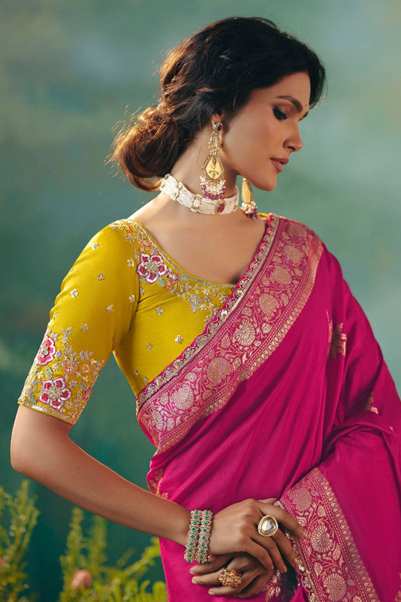 Elegant Royal Pink Silk Saree with Zari Embroidery RTI