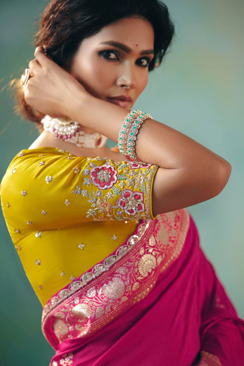 Elegant Royal Pink Silk Saree with Zari Embroidery RTI