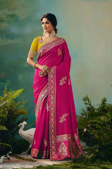Elegant Royal Pink Silk Saree with Zari Embroidery RTI