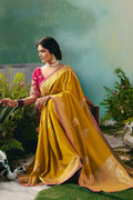 Luxury Yellow Embroidered Silk Saree for Weddings RTI