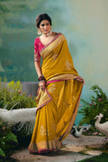 Luxury Yellow Embroidered Silk Saree for Weddings RTI