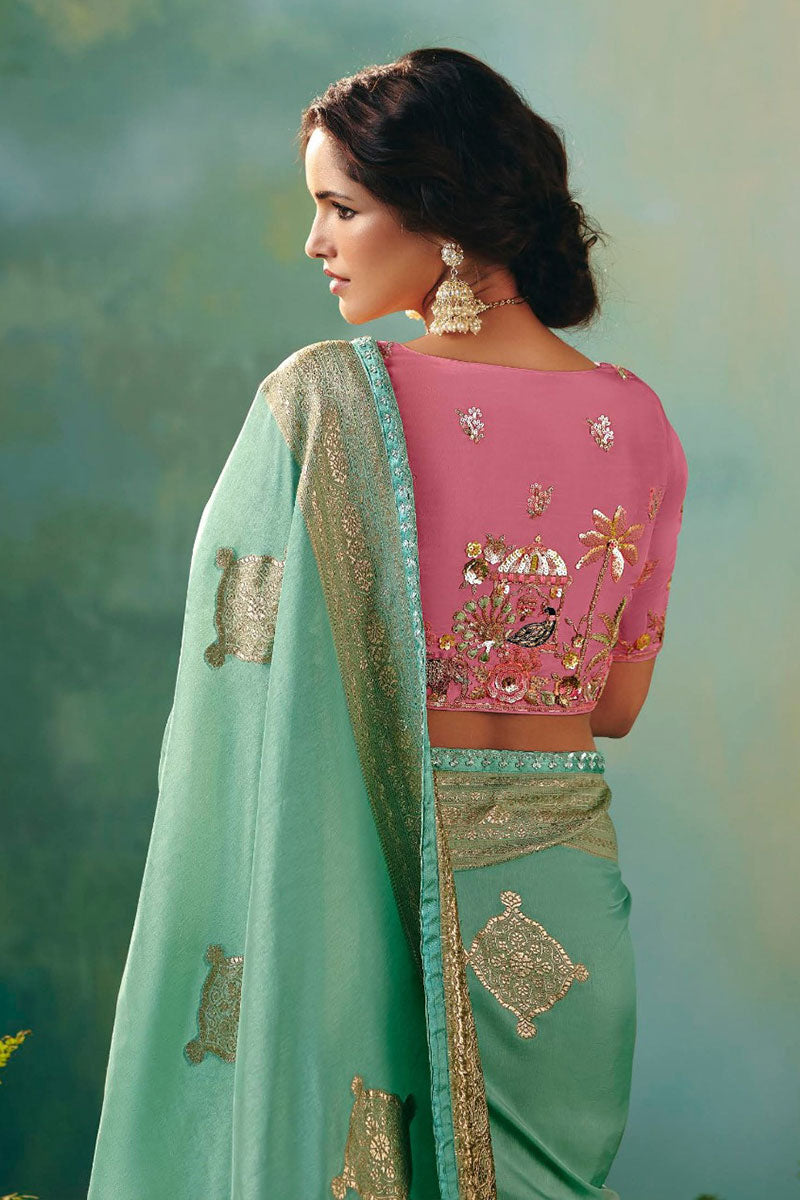 Graceful Sky Blue Silk Saree – Perfect for Wedding & Party Wear RTI