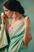 Graceful Sky Blue Silk Saree – Perfect for Wedding & Party Wear RTI