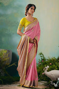 Light Pink Silk Saree with Contrast Zari Border – Bridal & Festive Look RTI