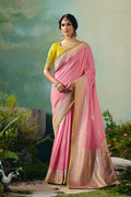 Light Pink Silk Saree with Contrast Zari Border – Bridal & Festive Look RTI