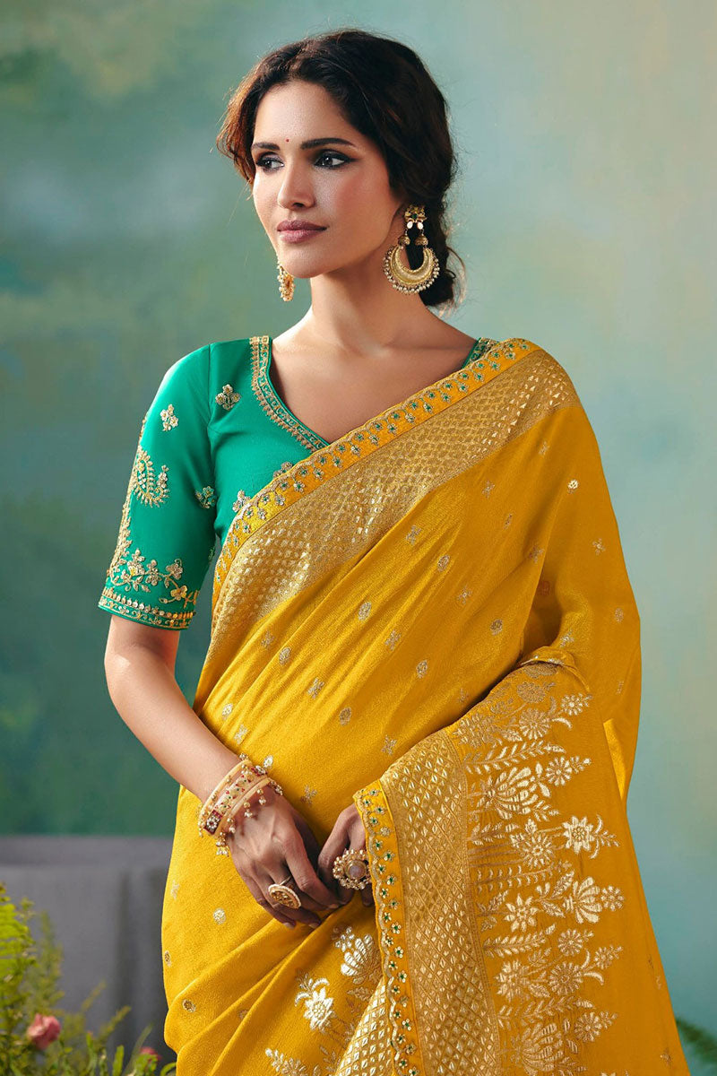 Charming Mustard Silk Embroidered Saree for Special Occasions RTI