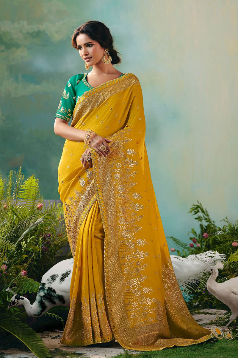 Charming Mustard Silk Embroidered Saree for Special Occasions RTI