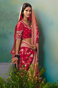 Luxury Red Embroidered Silk Saree for Weddings RTI
