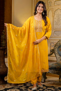 Elegant Mustard Embroidered Salwar Kameez Set with Dupatta LF