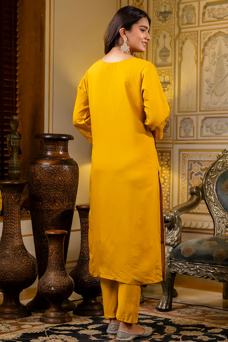 Elegant Mustard Embroidered Salwar Kameez Set with Dupatta LF