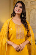 Elegant Mustard Embroidered Salwar Kameez Set with Dupatta LF
