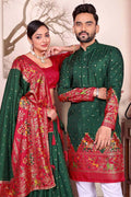 Green & Red Traditional Lehenga Choli and Kurta Pajama Couple Combo RTI