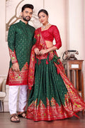 Green & Red Traditional Lehenga Choli and Kurta Pajama Couple Combo RTI