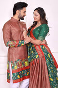 Foil Work Patola Print Lehenga Choli Kurta Pajama Couple Combo Set RTI