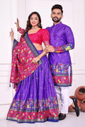 Purple Festival Special Dola Silk Lehenga Choli & Kurta Pajama Couple Combo RTI