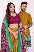 Designer Look Dola Silk Lehenga Choli Kurta Pajama Couple Combo RTI