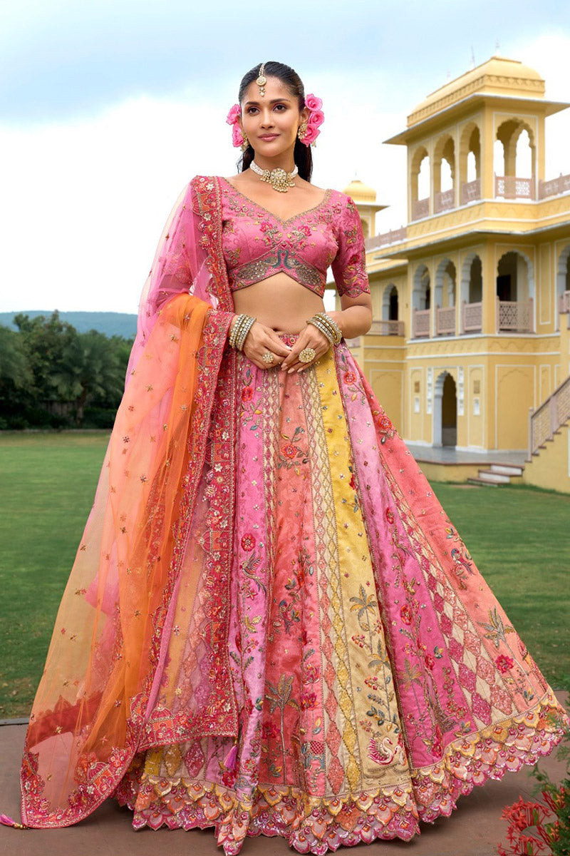 Rose & Peach Multi-Tone Embroidered Lehenga Set with Dupatta RTI